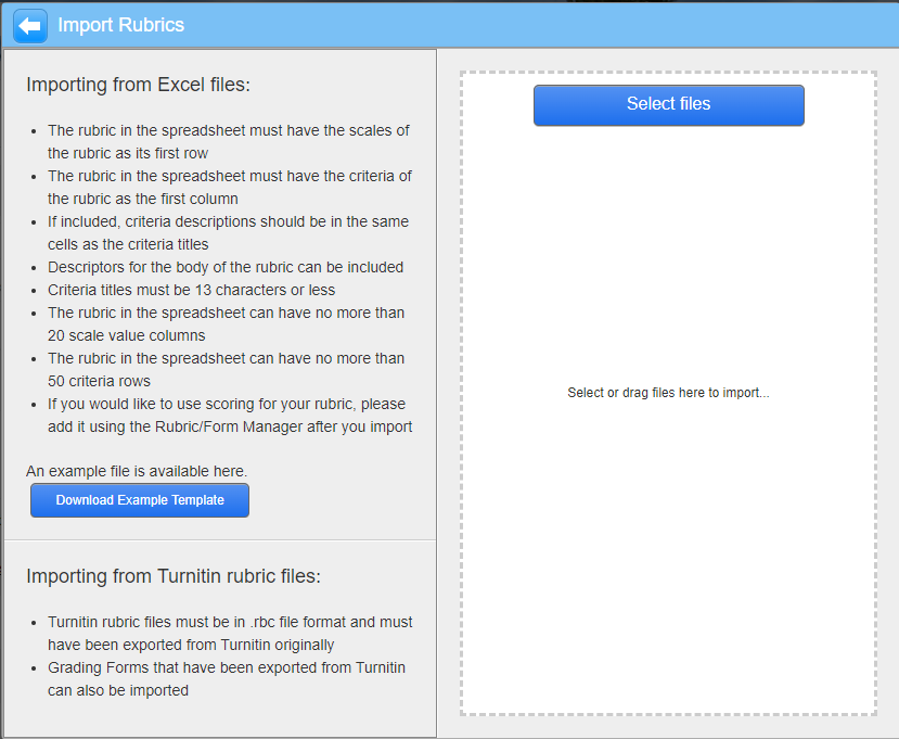 Turnitin - Rubric Manager - Import Rubric Screen